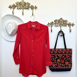 BOUTIQUE FOXCROFT red with fine polka dots blouse m